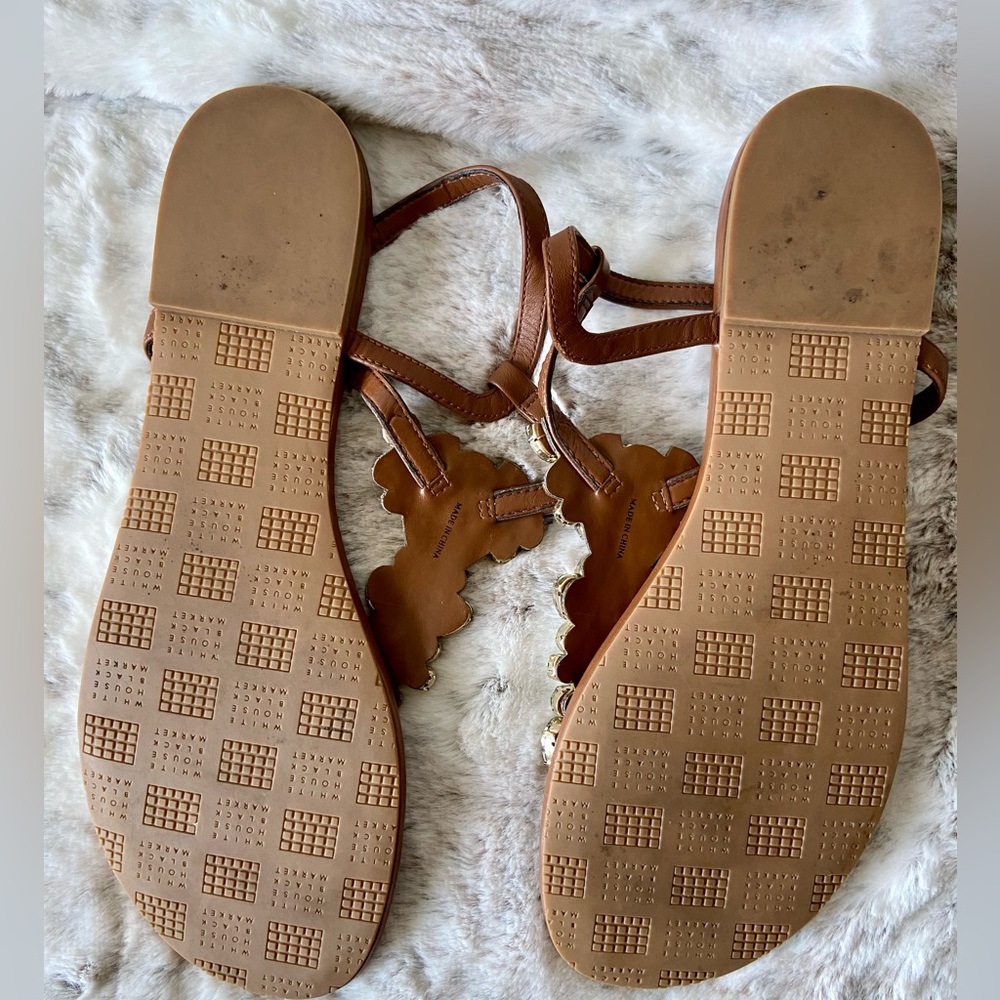 White House Black Market Jeweled tan sandals, soft yellow and white jewel,size10 - Picture 4 of 5